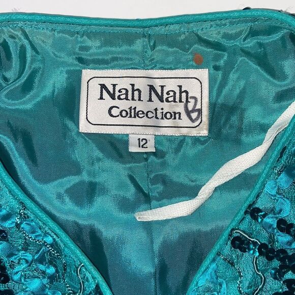 VTG Nah Nah Collection Lace Emerald Sequins Women Blazer Sz 12 Made In USA - Picture 16 of 16